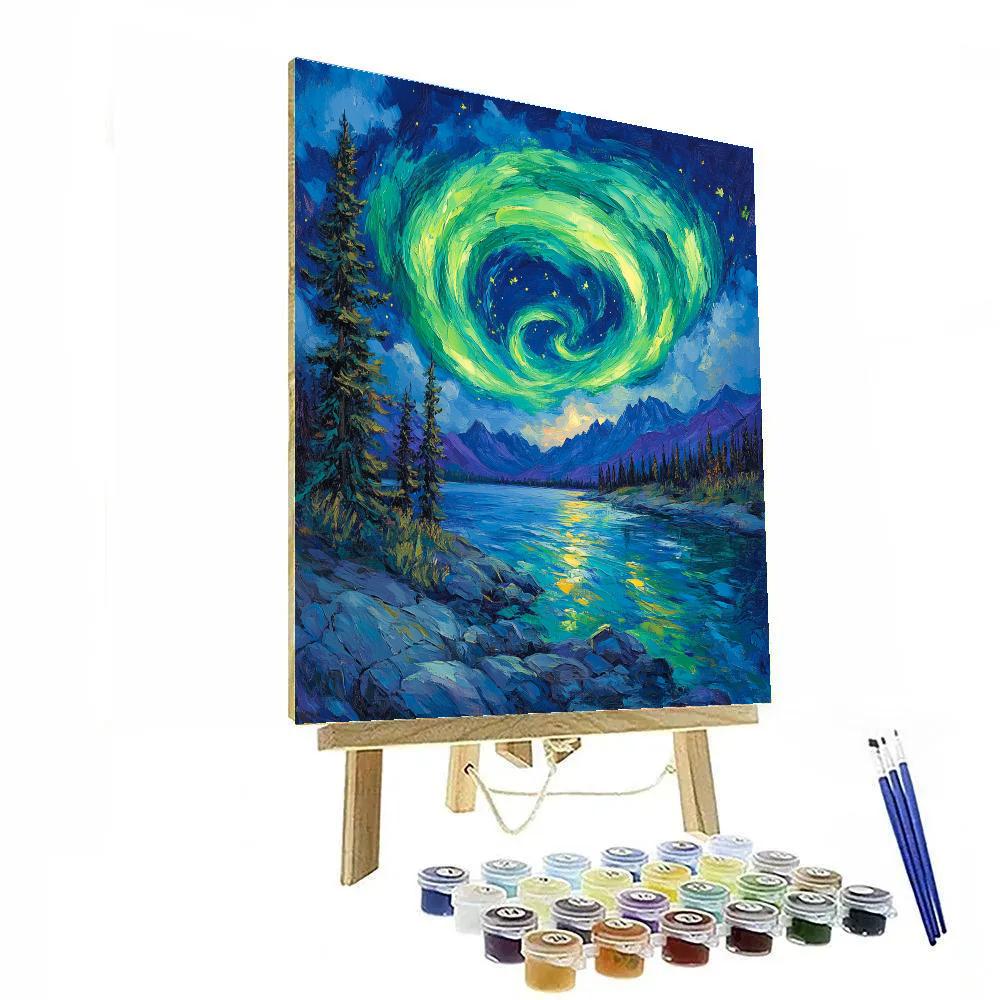 Van Gogh Inspired Aurora Over Mountain Lake paint by numbers
