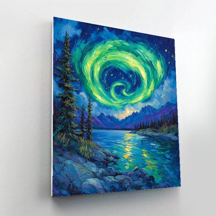 Van Gogh Inspired Aurora Over Mountain Lake paint by numbers