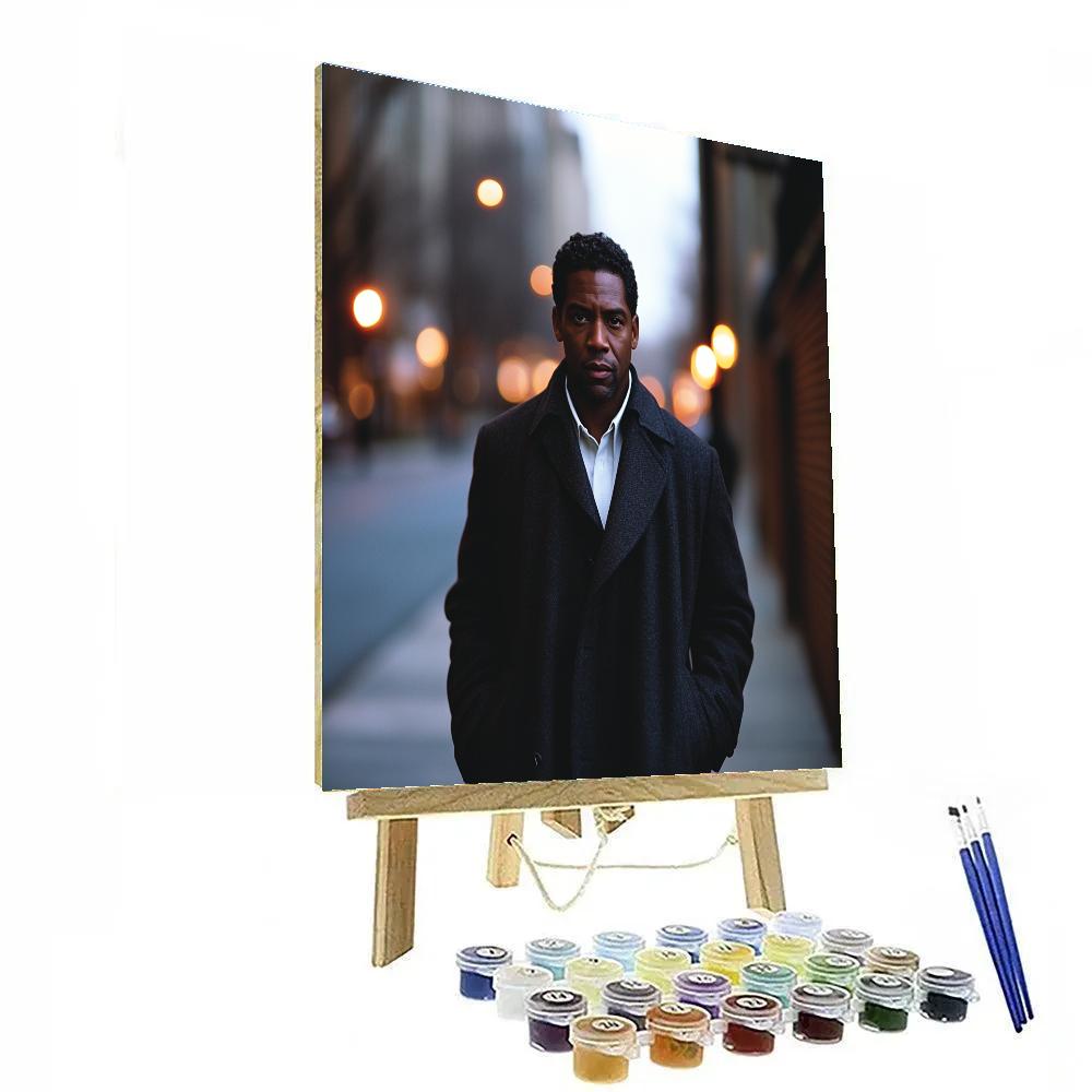 Denzel Washington: Steel Calm On A Night Street Of Stories paint by color