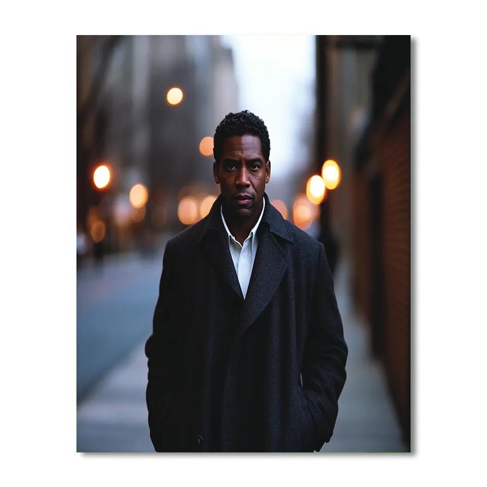 Denzel Washington: Steel Calm On A Night Street Of Stories paint by color