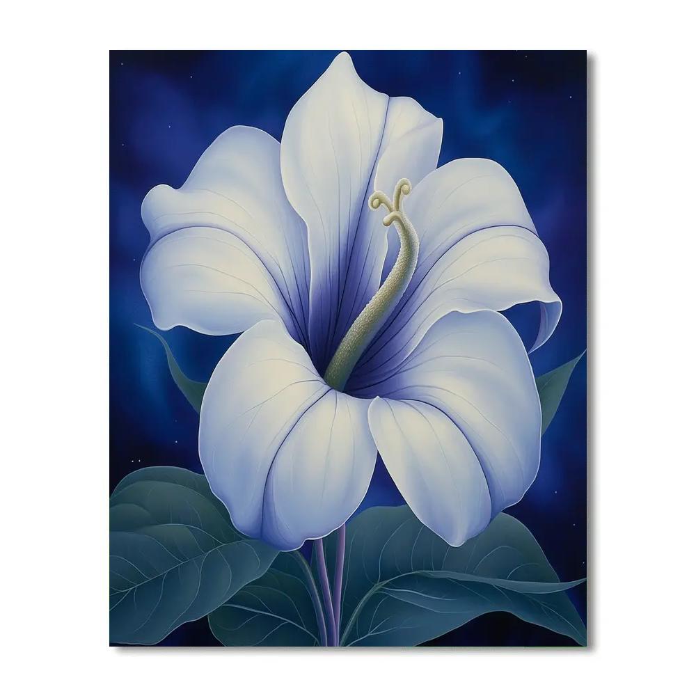 Georgia O’Keeffe Inspired Moonlit Datura Trumpet In Indigo Bloom Paint by numbers art