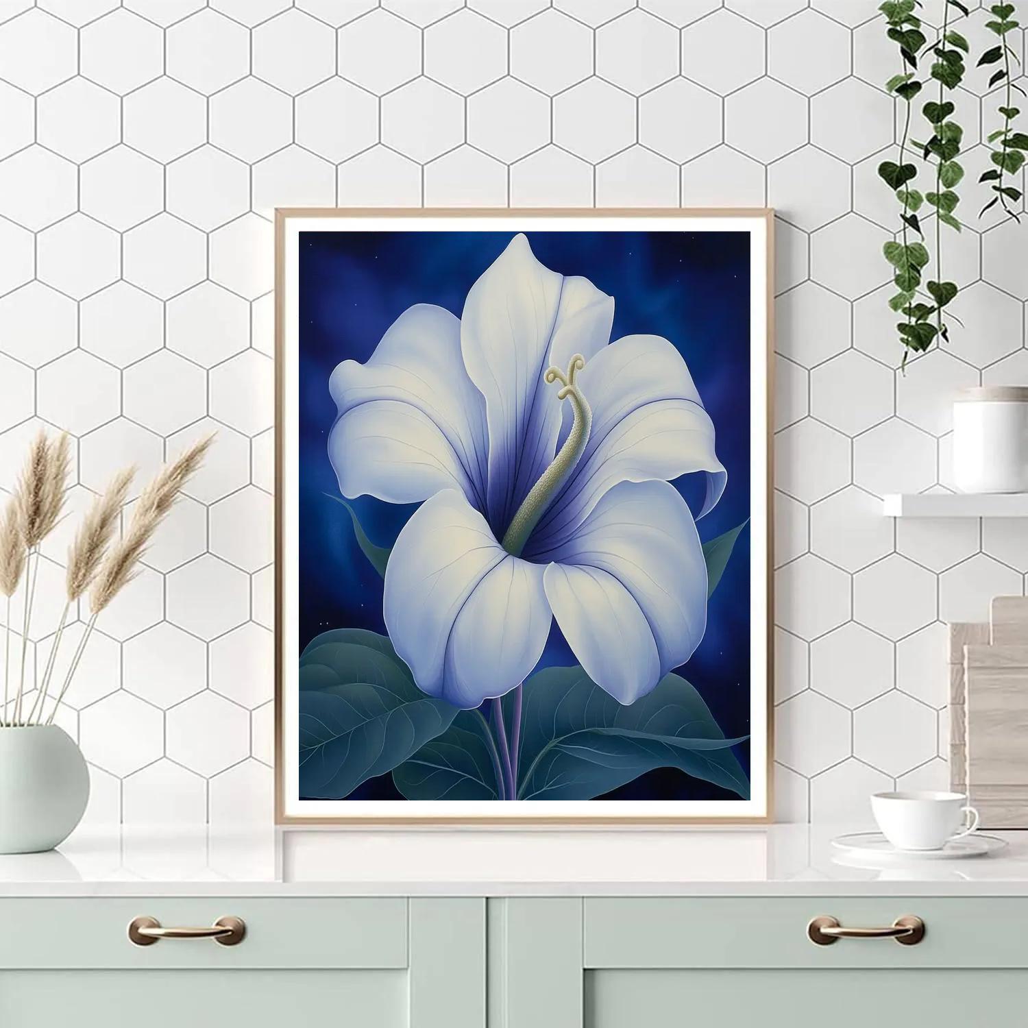 Georgia O’Keeffe Inspired Moonlit Datura Trumpet In Indigo Bloom Paint by numbers art