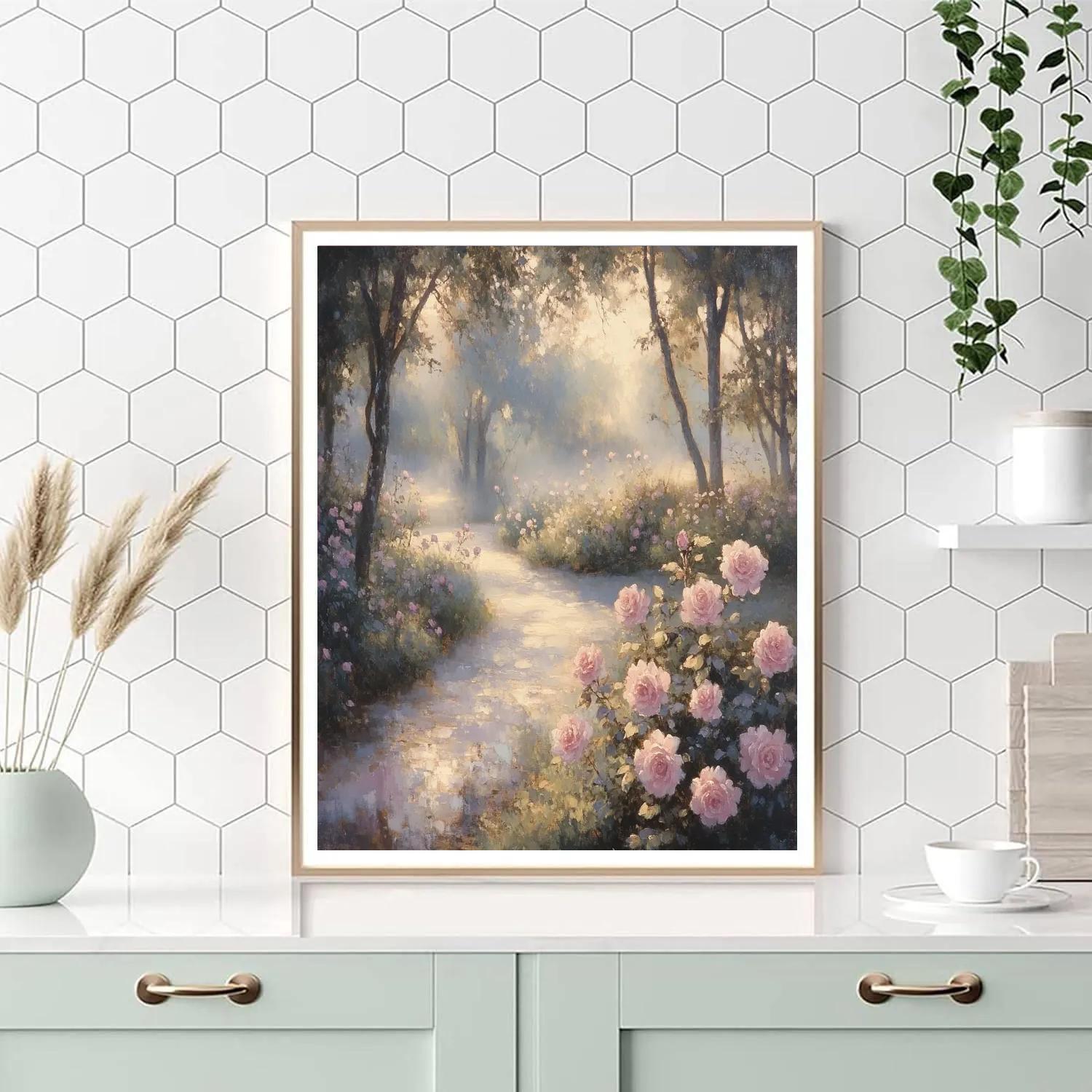 Monet Inspired Sunrise Garden With Roses Paint by numbers art