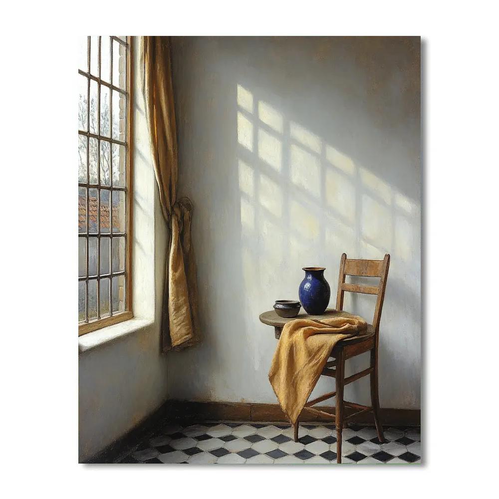 Johannes Vermeer Inspired Delft Window Light On Tiled Floor paint by color