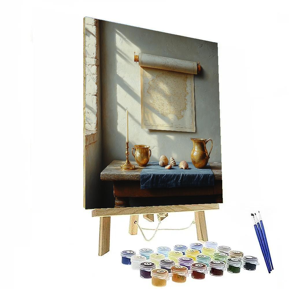 Johannes Vermeer Inspired Still Life With Map And Brass Candleholder painting number kit