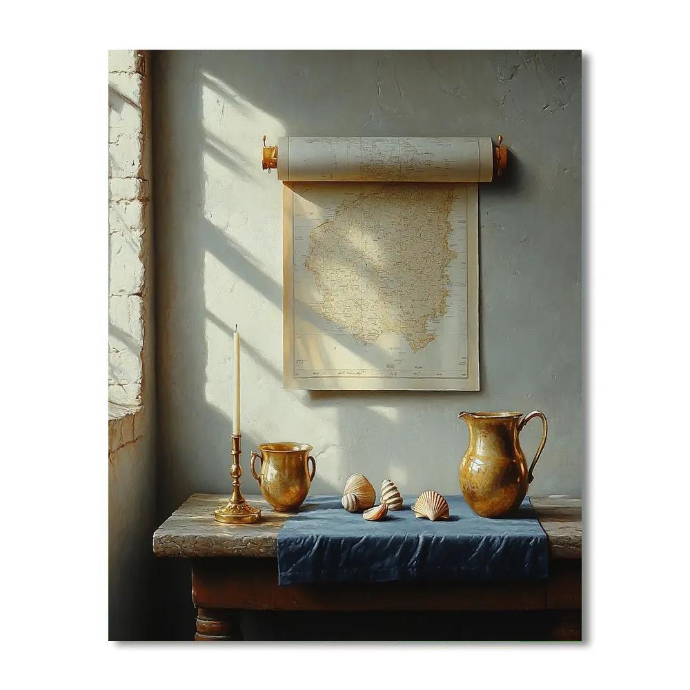 Johannes Vermeer Inspired Still Life With Map And Brass Candleholder painting number kit