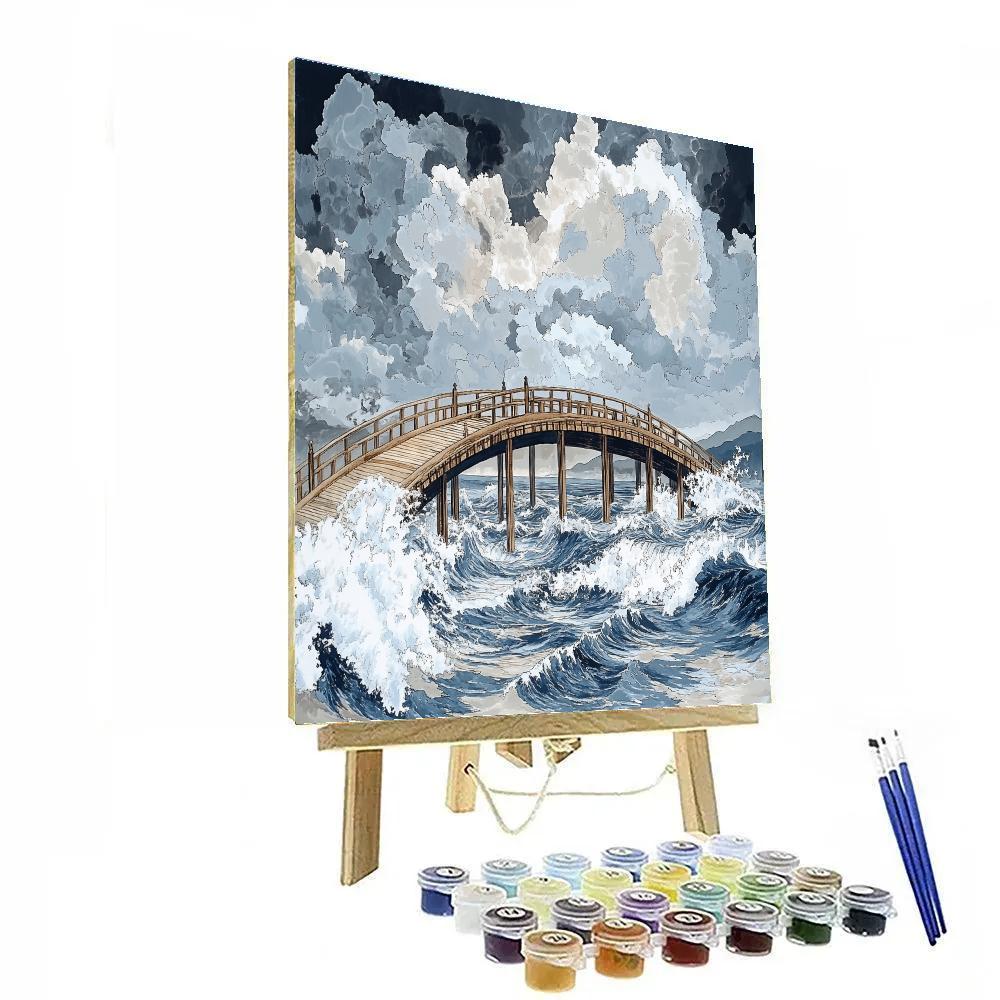 Hokusai Inspired Storm Over Coastal Bridge Painting by numbers kit