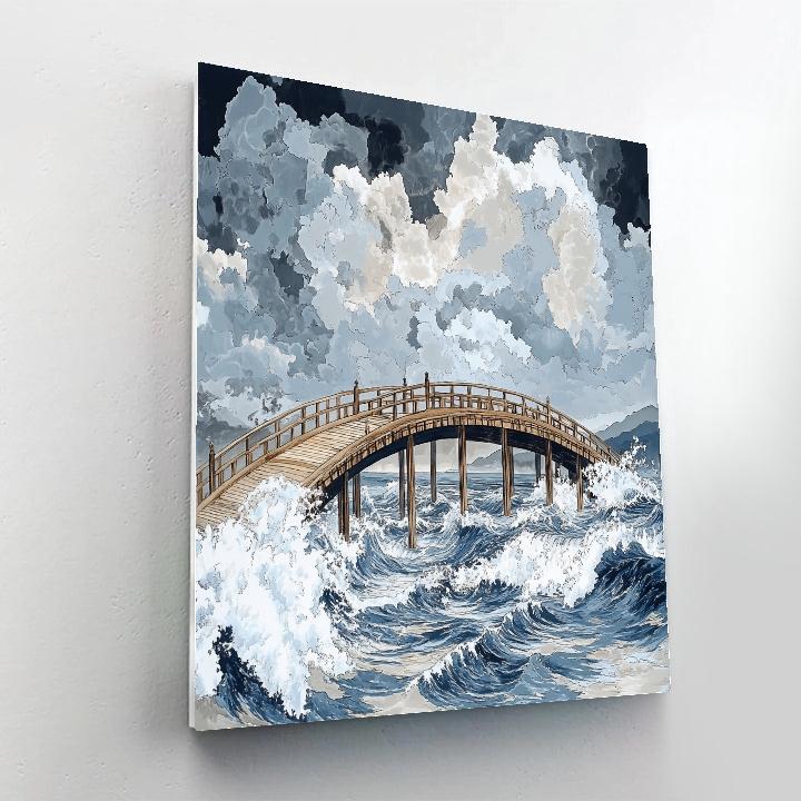 Hokusai Inspired Storm Over Coastal Bridge Painting by numbers kit
