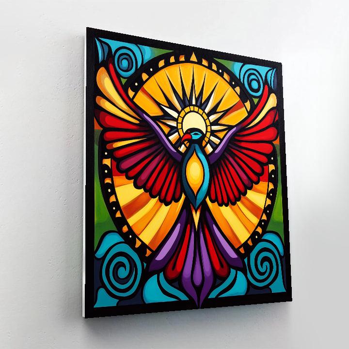 Norval Morrisseau Inspired Thunderbird And Sun Wheel Of Four Winds paint by color