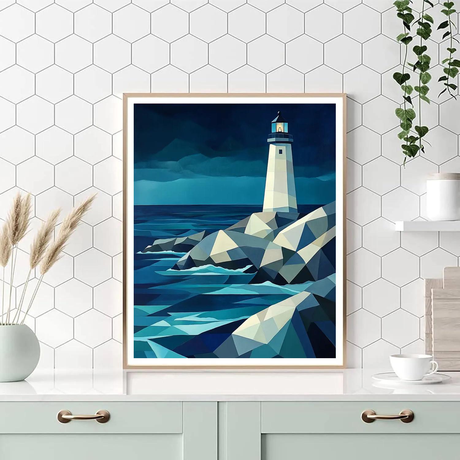 Pablo Picasso Inspired Cubist Lighthouse Coast Abstraction Numbered painting kits
