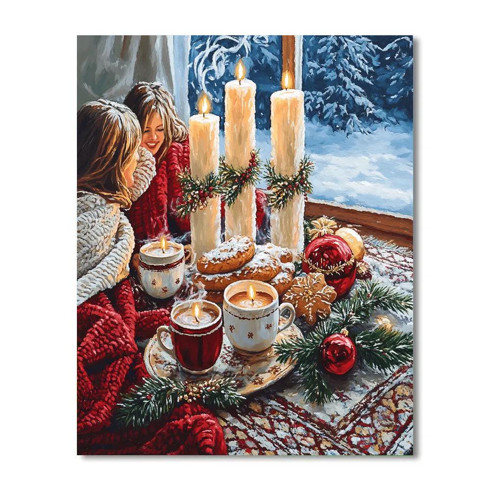 Candles And Cocoa Circle painting number kit