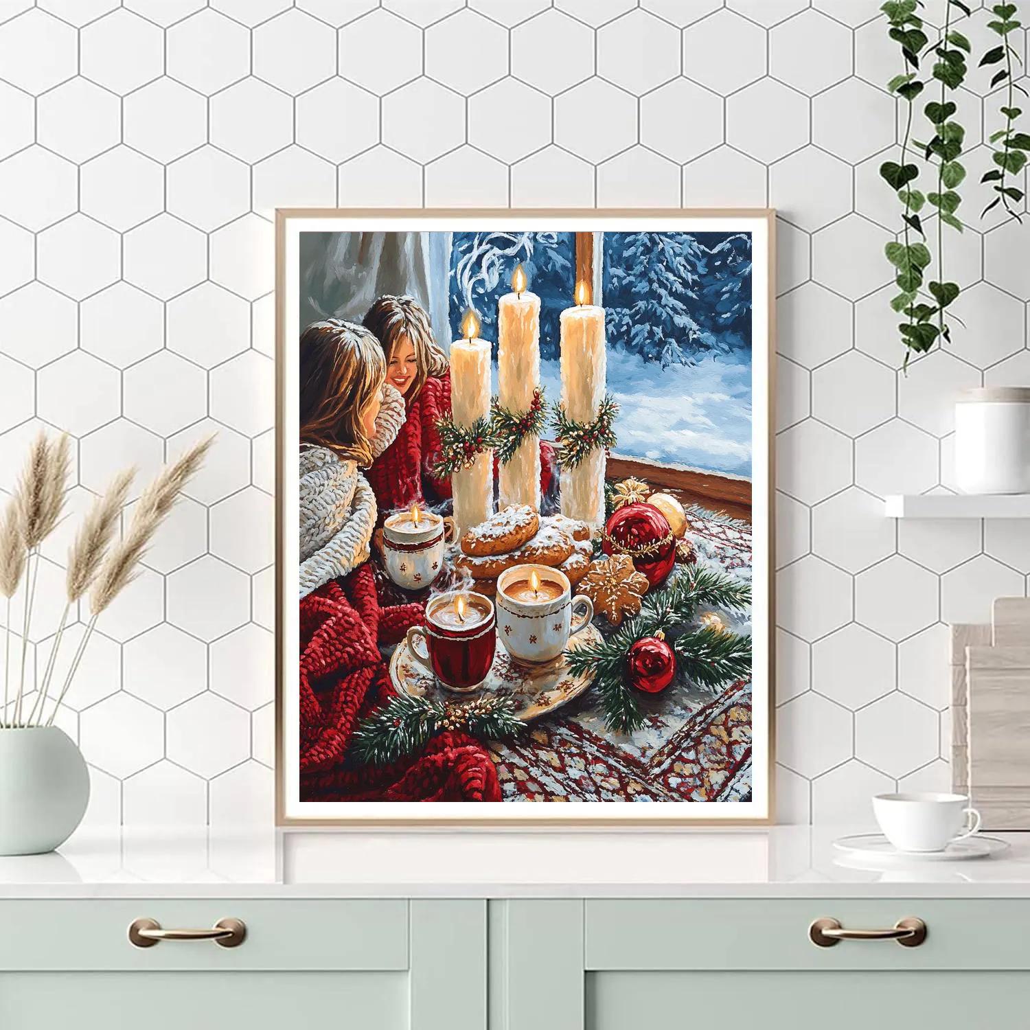 Candles And Cocoa Circle painting number kit