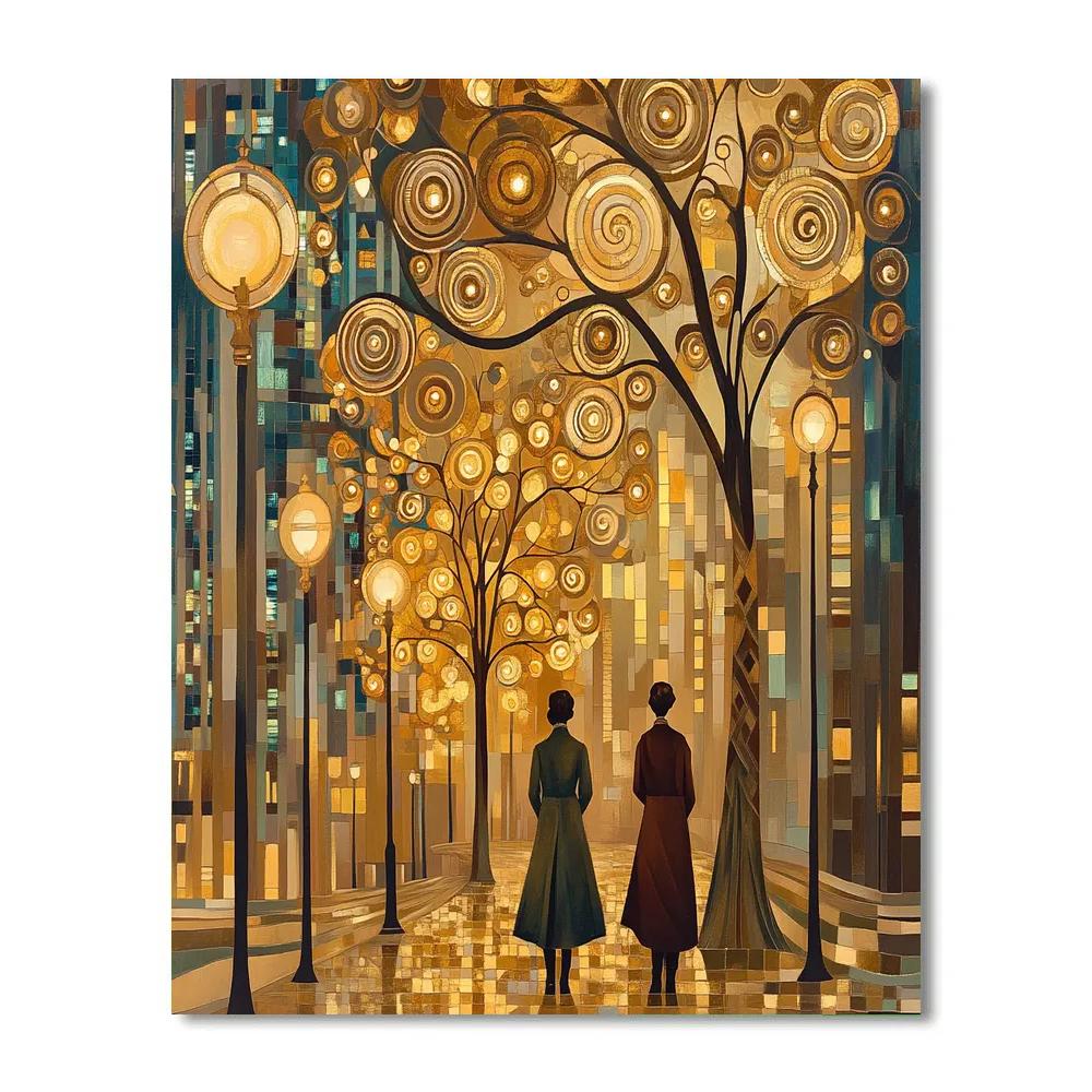 Gustav Klimt Inspired Golden Citylights Boulevard DIY paint by numbers