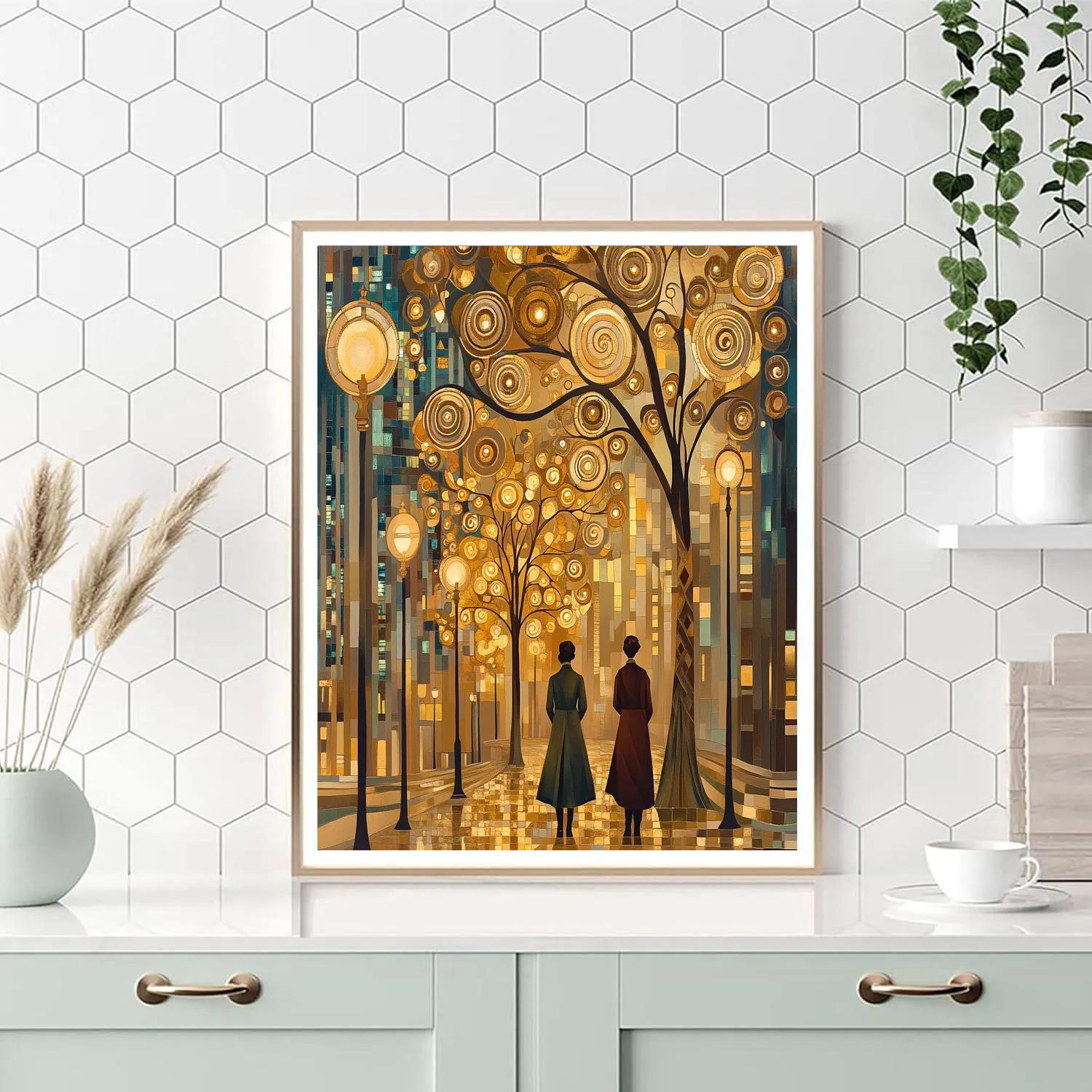 Gustav Klimt Inspired Golden Citylights Boulevard DIY paint by numbers