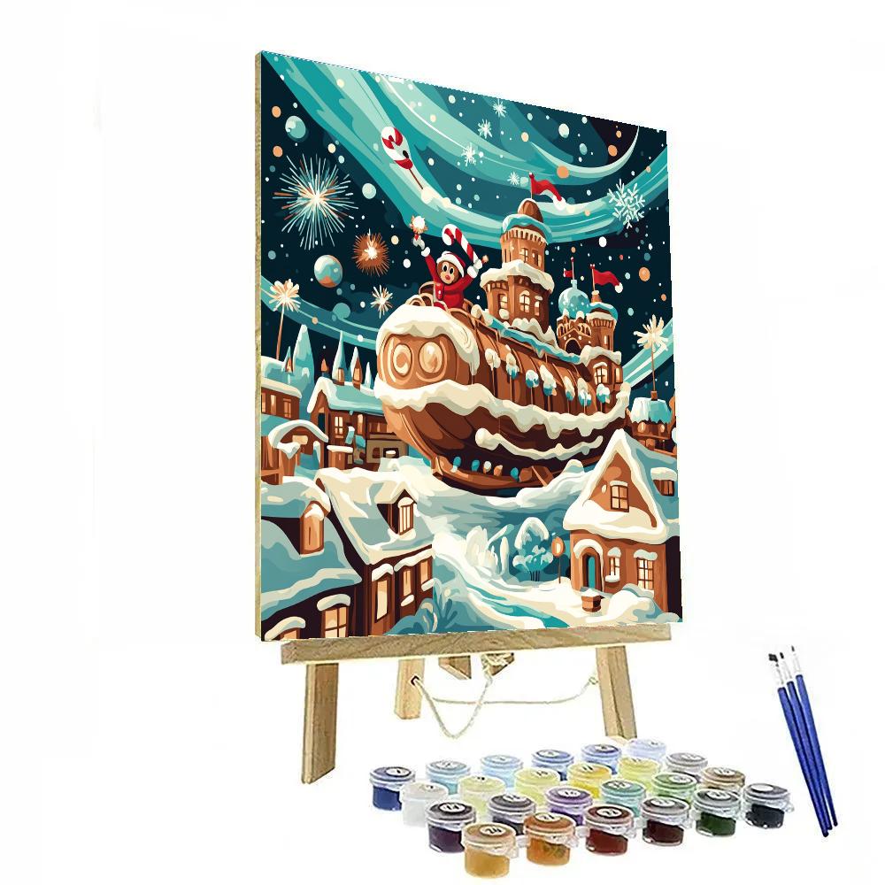 Starlit Castle Gingerbread Airship Paint by numbers art