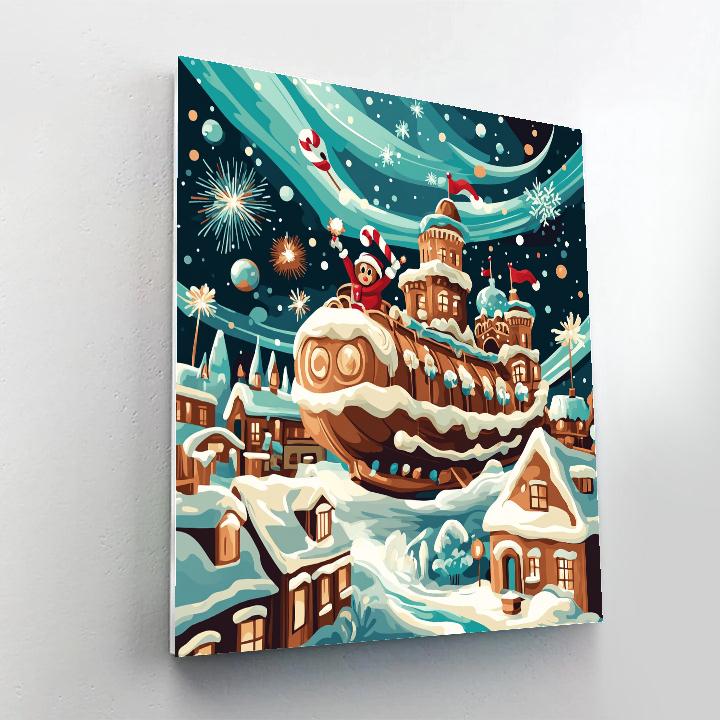 Starlit Castle Gingerbread Airship Paint by numbers art