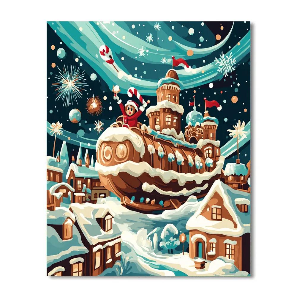 Starlit Castle Gingerbread Airship Paint by numbers art