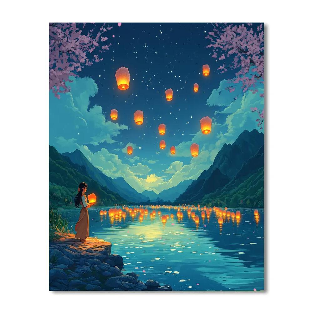 Mulan Lanterns Over The Star Lake Paint by numbers kits