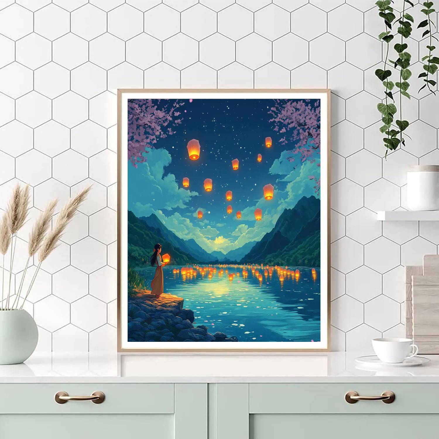 Mulan Lanterns Over The Star Lake Paint by numbers kits