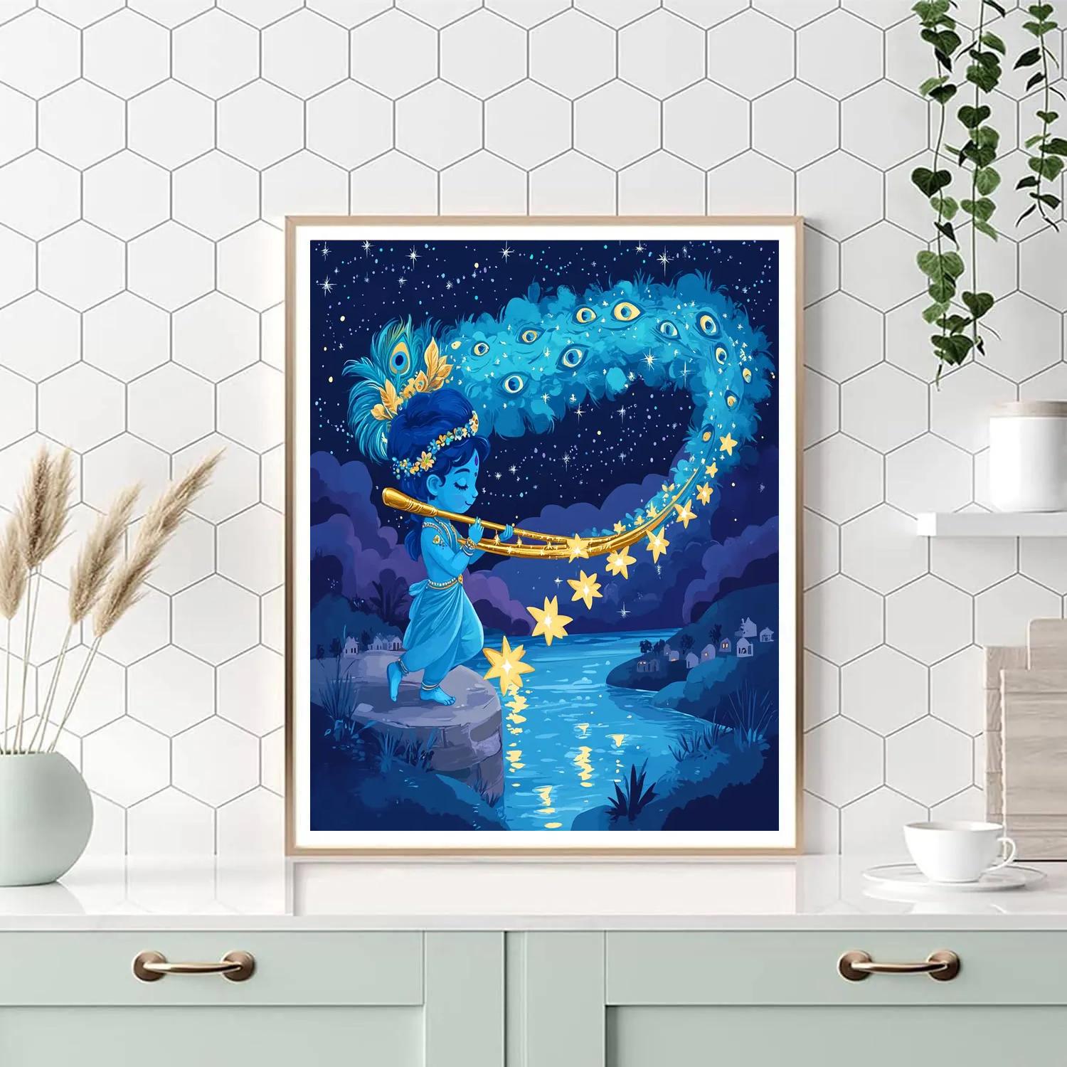 Krishna And The Constellation Flute Bridge Paint by numbers art