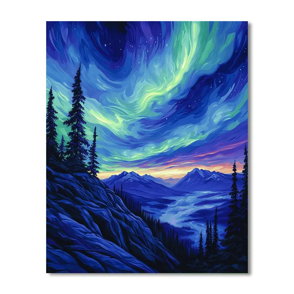 Frederick Varley Inspired Aurora Over Ironstone Ridge paint by color