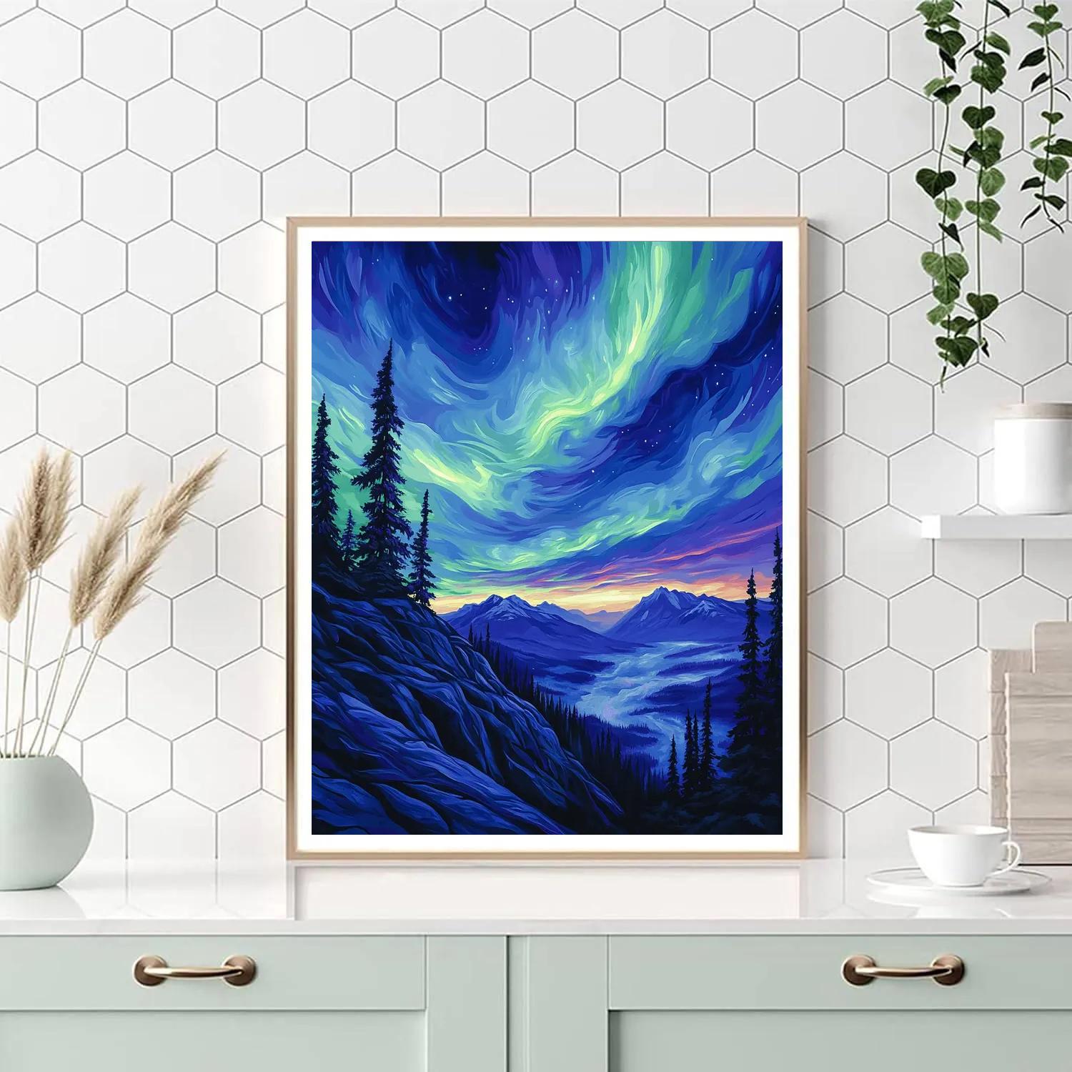 Frederick Varley Inspired Aurora Over Ironstone Ridge paint by color