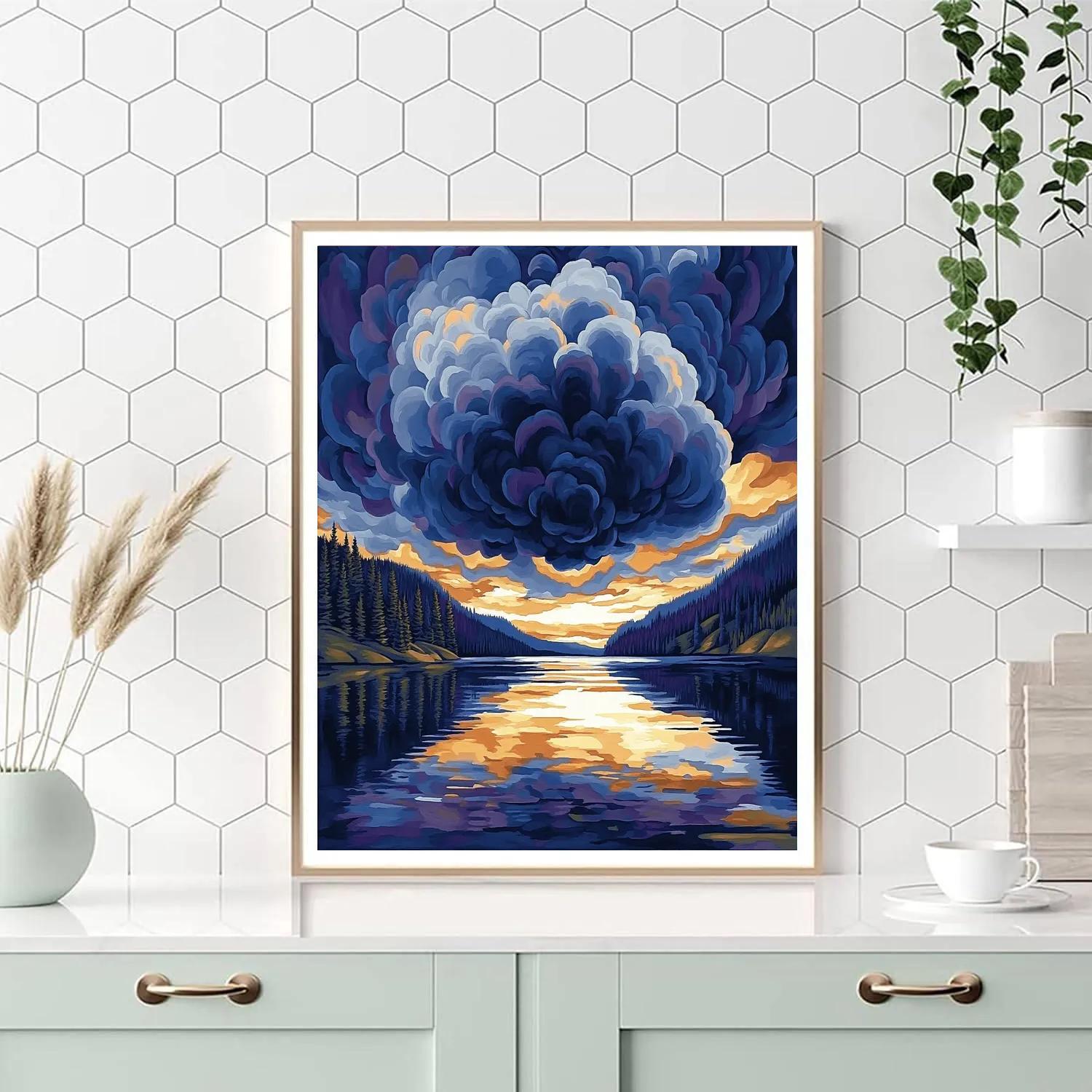 Frederick Varley Inspired Thunderhead Bloom Above Mirror Lake paint by number