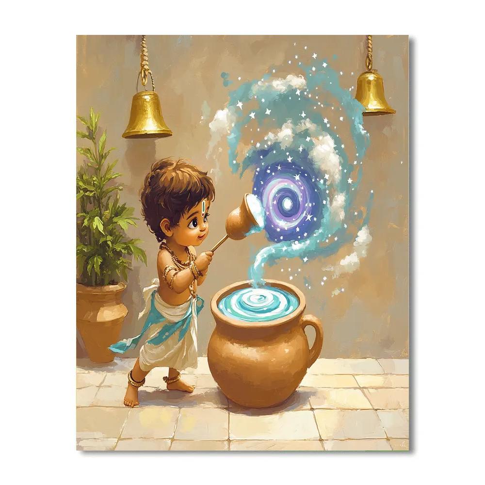 Krishna With The Nebula Butter Pot paint by numbers