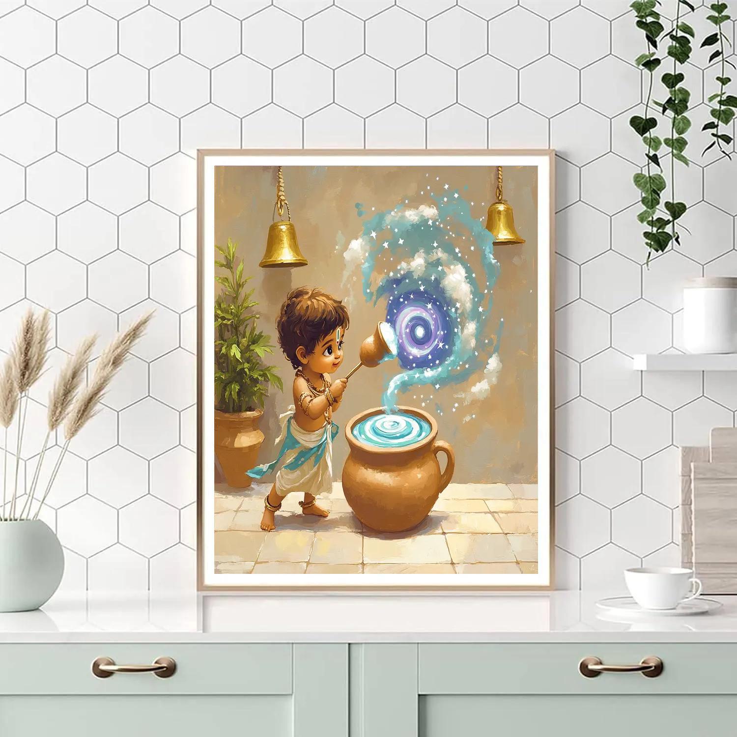 Krishna With The Nebula Butter Pot paint by numbers