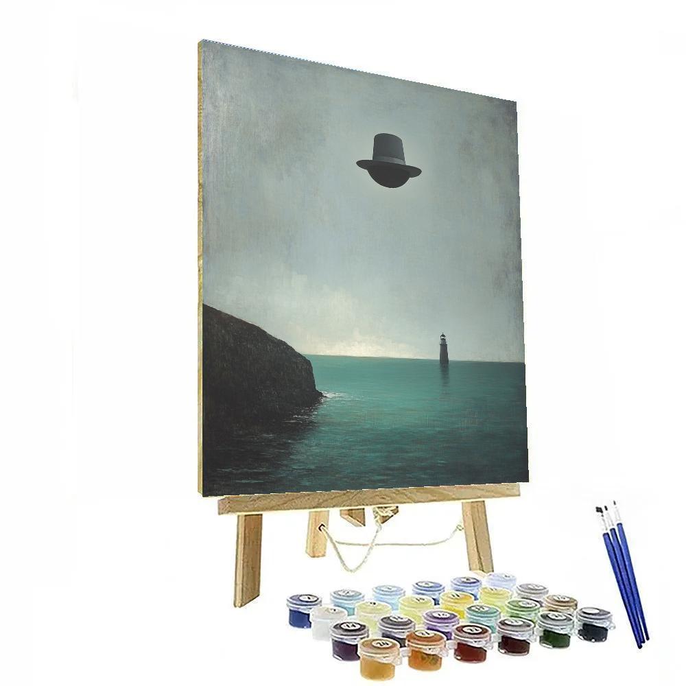 Magritte Inspired Floating Bowler Hat Over Ocean paint by number