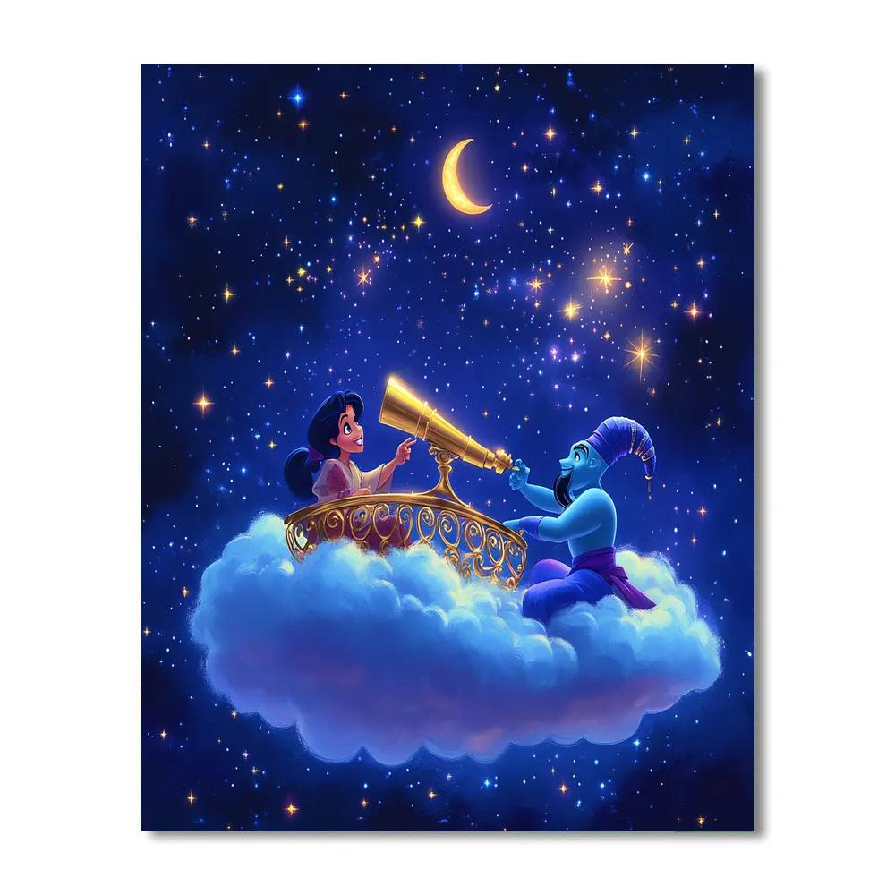 Aladdin And Genie Cloud Observatory Number painting