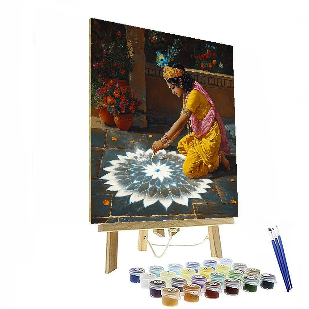Krishna Painting Moonlight Rangoli Number painting