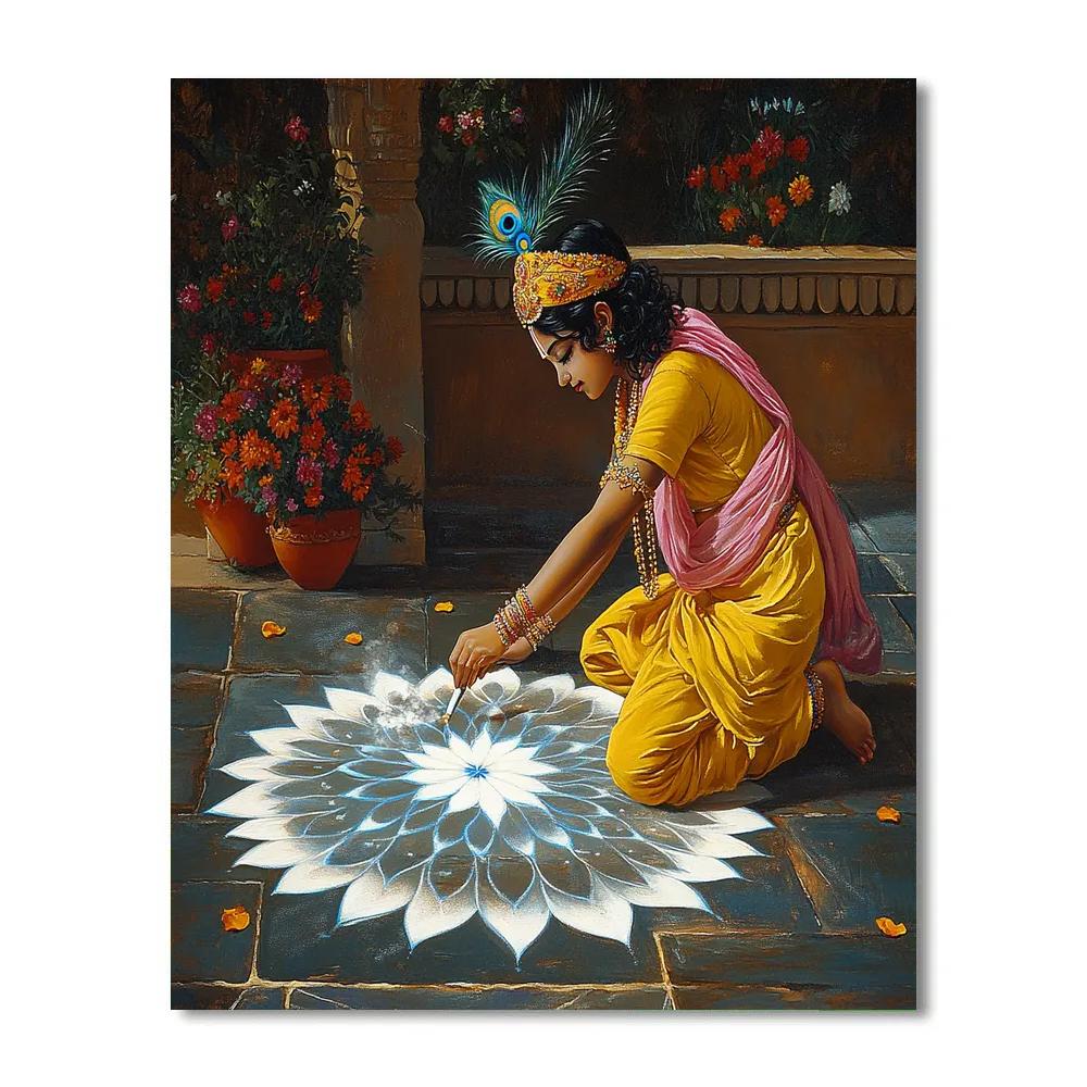 Krishna Painting Moonlight Rangoli Number painting