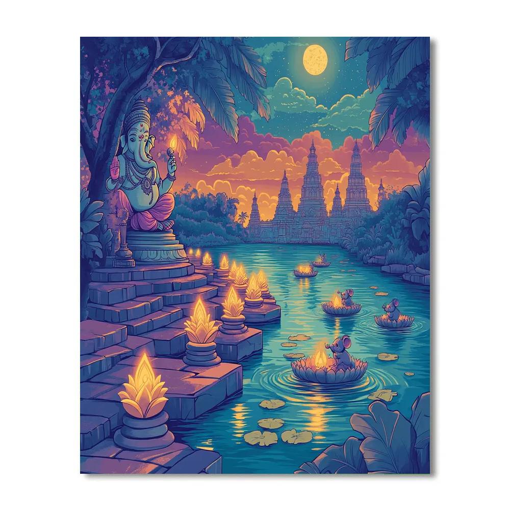 River Lanterns With Ganesha Blessing paint by numbers