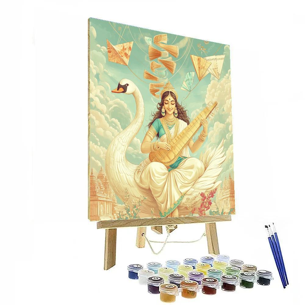 Saraswati And The Floating Library Kites Numbered painting kits