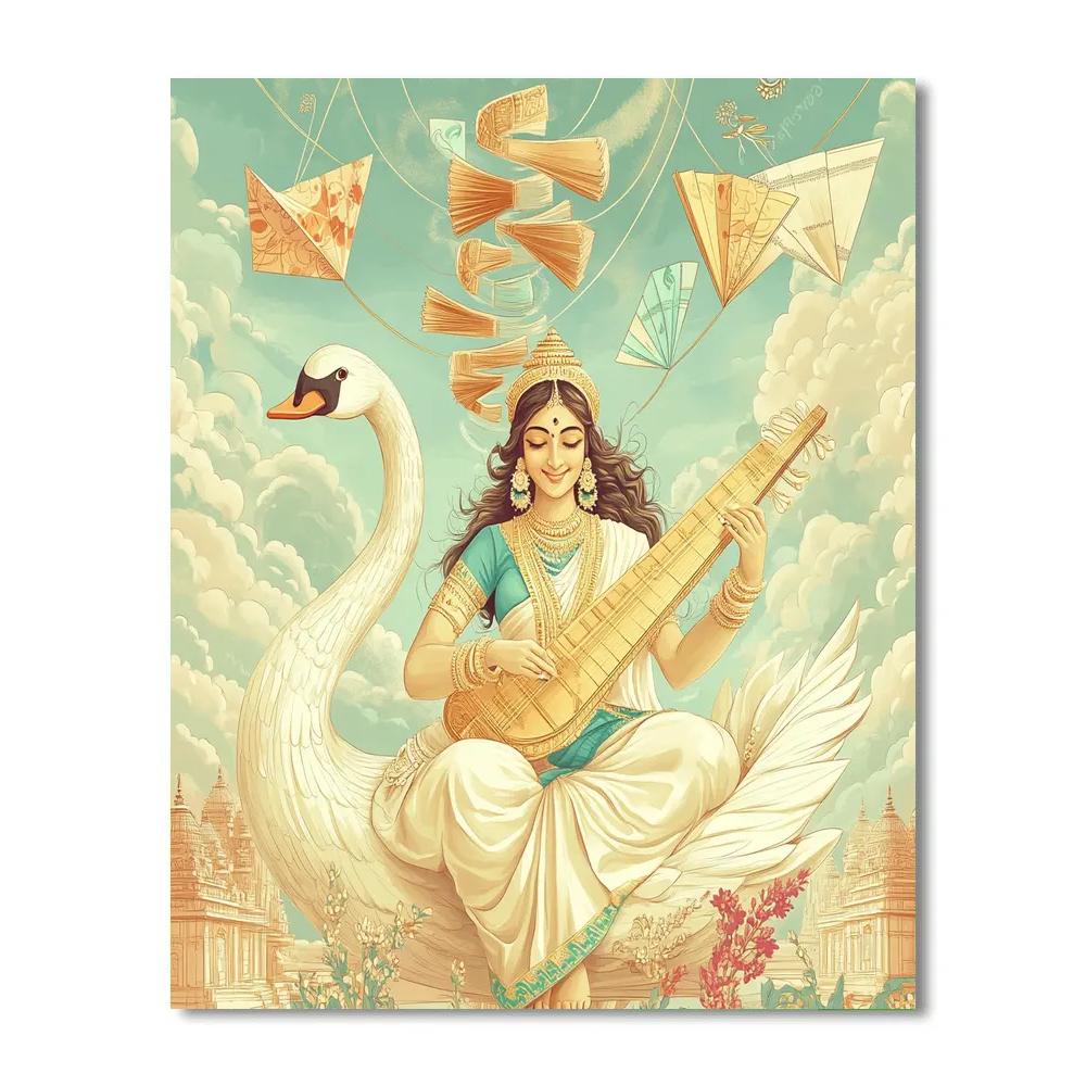 Saraswati And The Floating Library Kites Numbered painting kits