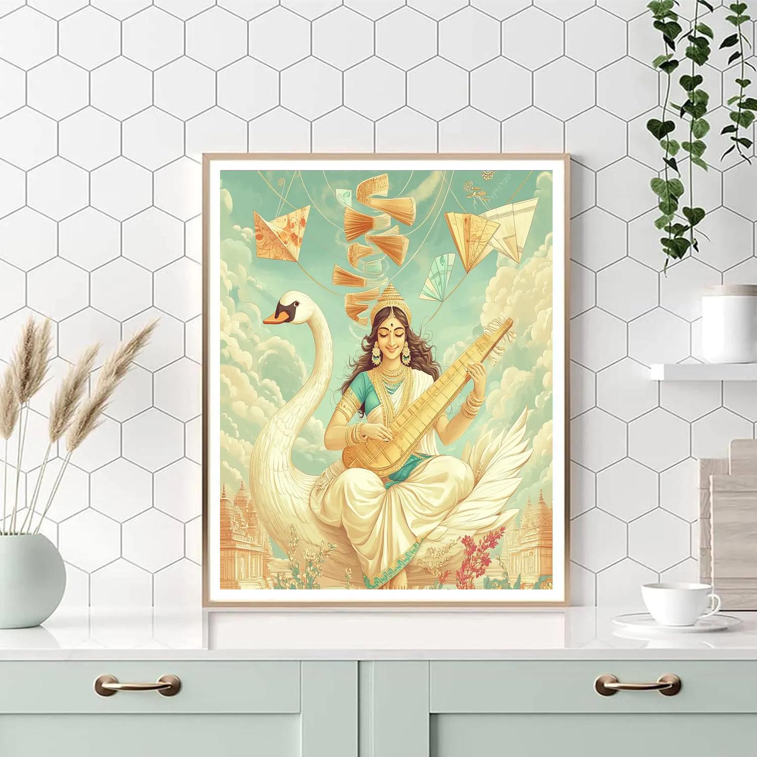 Saraswati And The Floating Library Kites Numbered painting kits