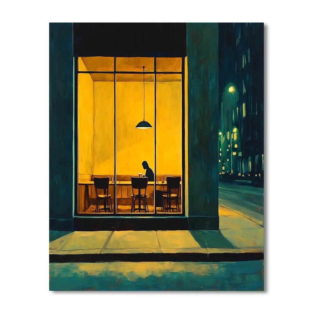 Edward Hopper Inspired Night Cafe Window Numbered painting kits
