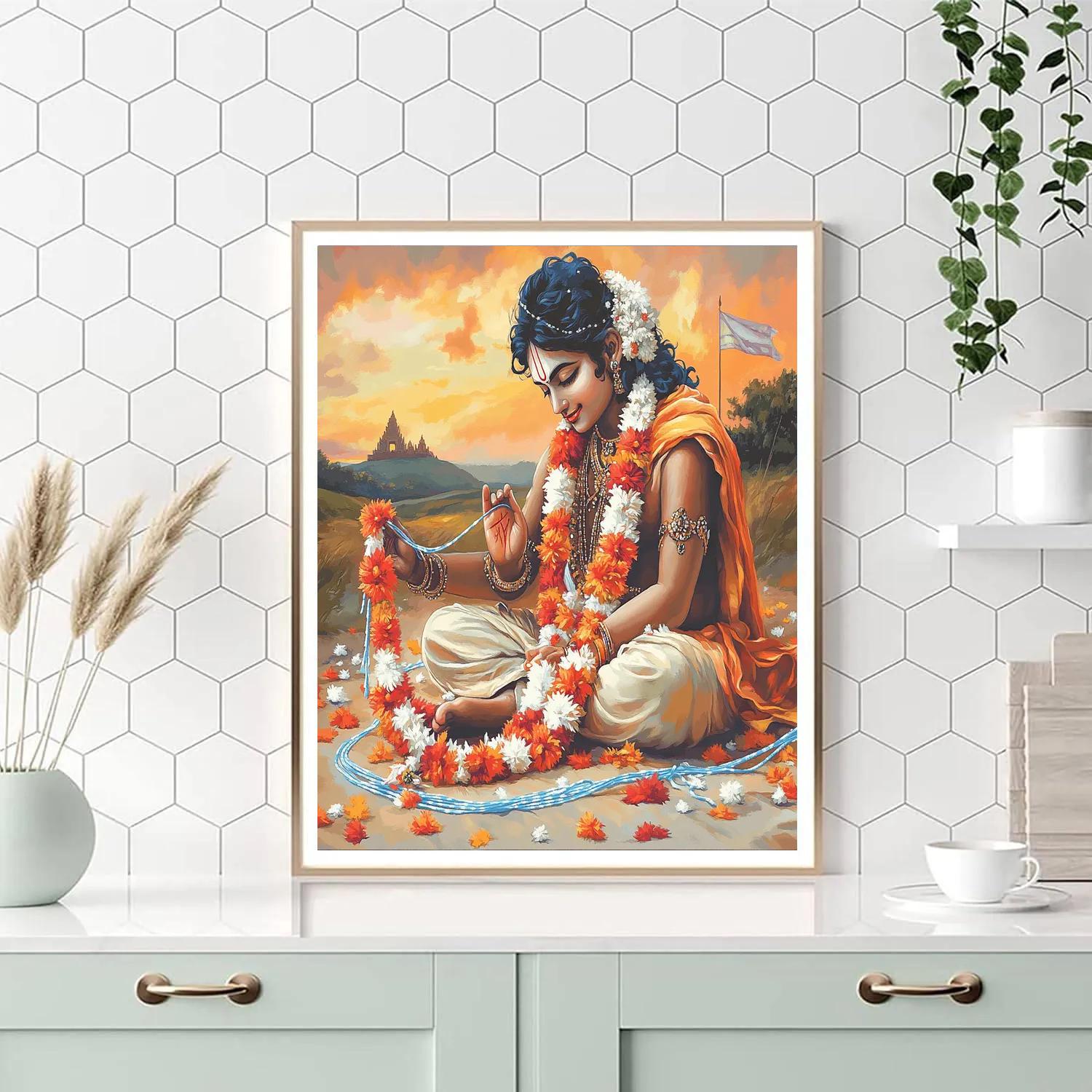 Krishna And The Comet Tail Flower Garland Numbered painting kits