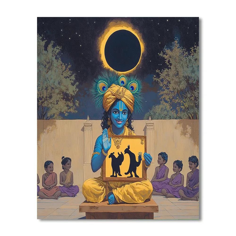 Krishna And The Eclipse Shadow Puppet Stage Paint by numbers art