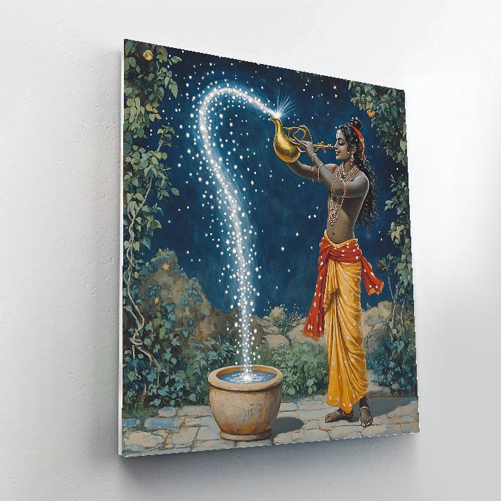 Krishna And The Milky Way Water Pitcher paint by color