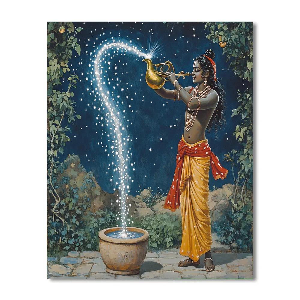 Krishna And The Milky Way Water Pitcher paint by color