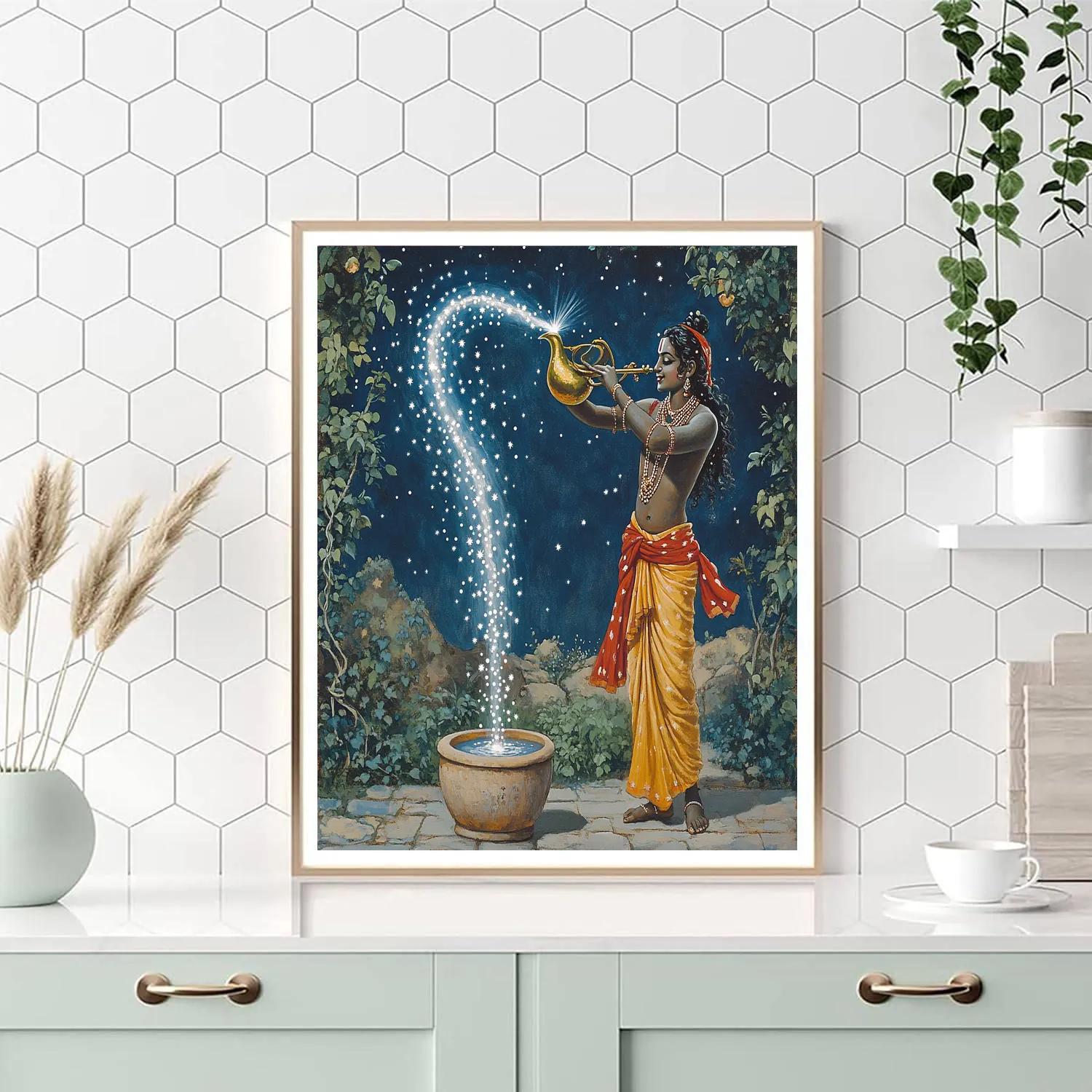 Krishna And The Milky Way Water Pitcher paint by color