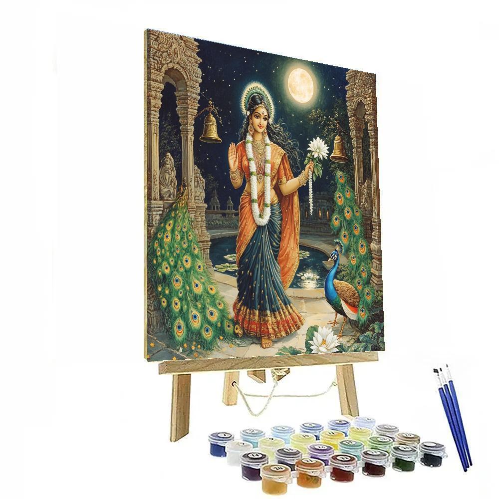 Parvati With Moonlit Peacock Courtyard paint by numbers