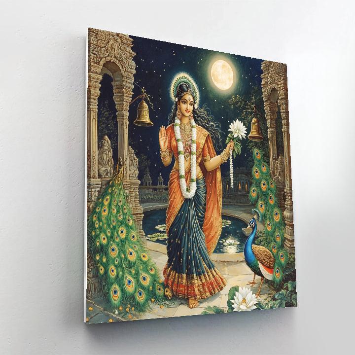Parvati With Moonlit Peacock Courtyard paint by numbers