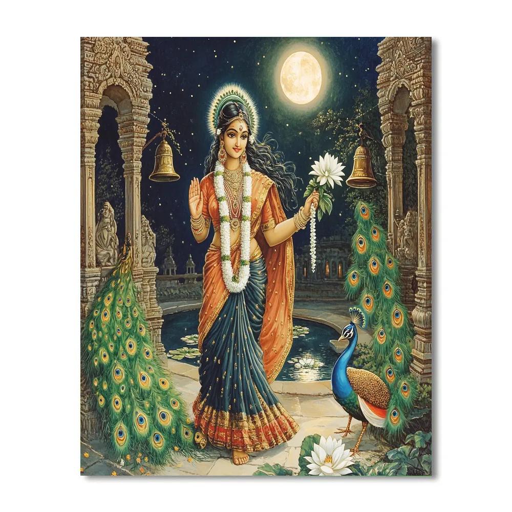 Parvati With Moonlit Peacock Courtyard paint by numbers