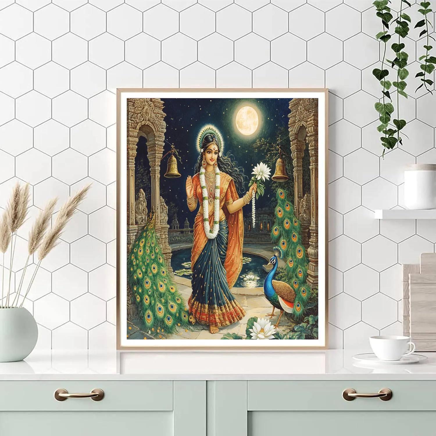 Parvati With Moonlit Peacock Courtyard paint by numbers