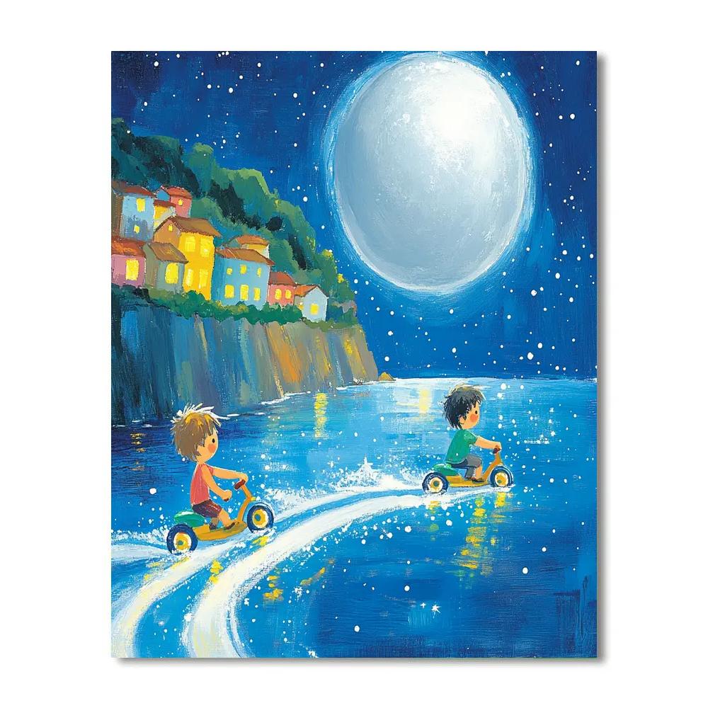 Luca And Alberto Moonlit Sea Scooter Race painting number kit