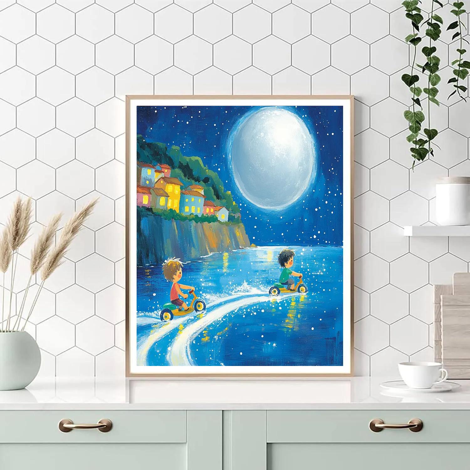 Luca And Alberto Moonlit Sea Scooter Race painting number kit