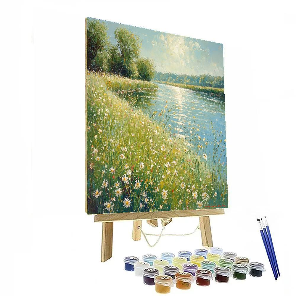 Claude Monet Inspired Riverbank In Summer Breeze paint by color